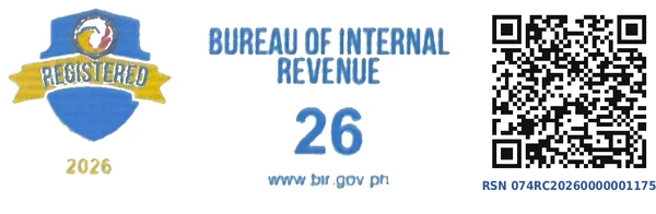 BIR Registration Seal Badge 2026: Registered with the Bureau of Internal Revenue, with QR code